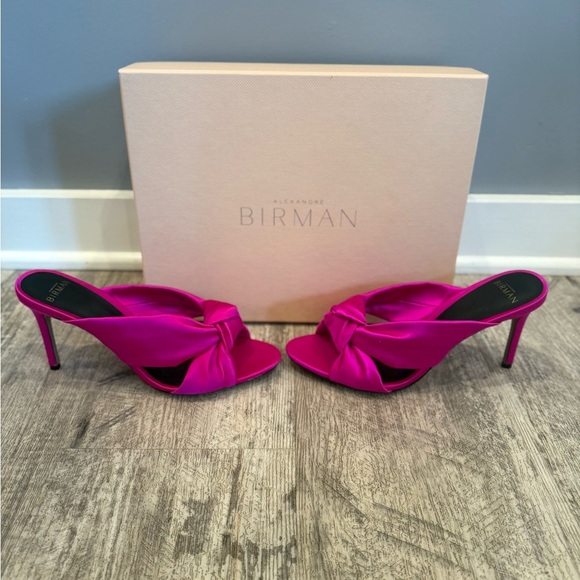 Alexandre Birman Kasey Satin Mule Vibrant Pink Heels - Picture 5 of 11